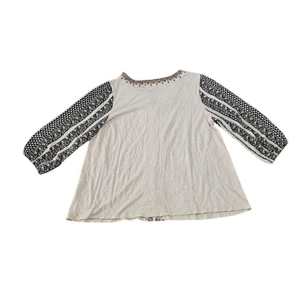 J. Jill Pure Jill Elements Embroidered Mixed Media Top Gray Cream Boho Large - Picture 5 of 5